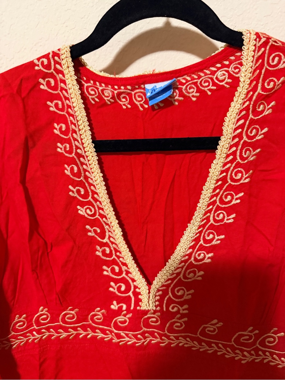Red Embroidered V-Neck Tunic - Picture 5 of 10